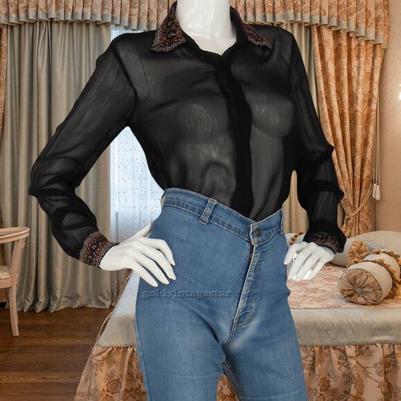 Chan Luu Sheer Sequin Embroidered Blouse XS - Picture 2 of 16